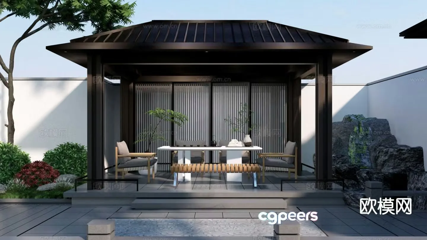 New Chinese style courtyard pavilion 3D model