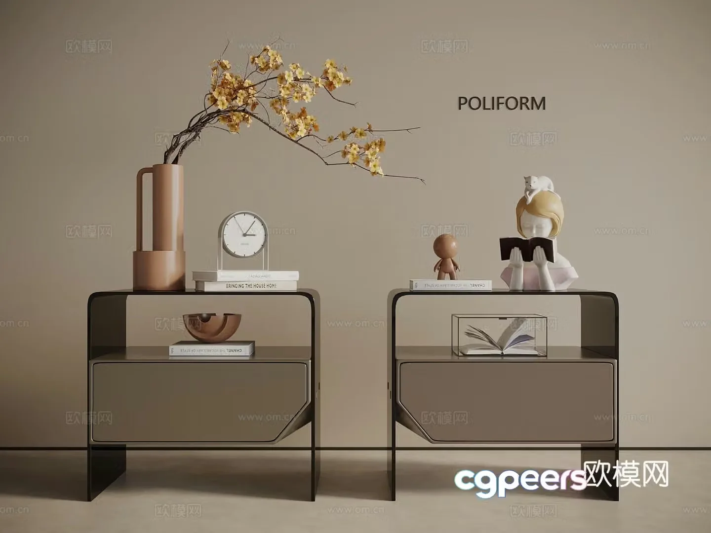 Modern light luxury bedside table 3d model