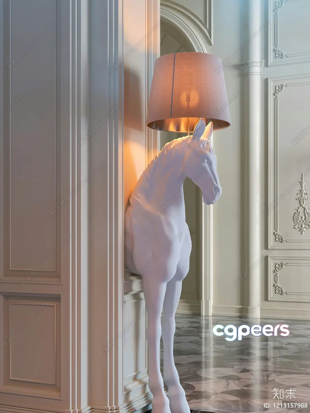 Modern White Horse Lamp 3D Model – 4002 – VRAY Render