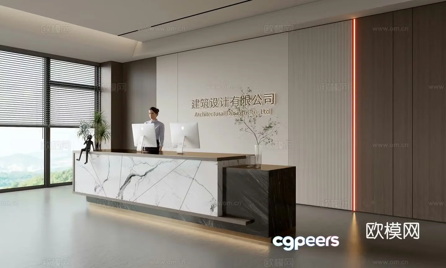 Modern company front desk reception area bar reception desk service desk company front desk background 3D model