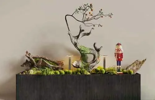 A Decorative Wooden Box With A Nutcracker Figurine And A Small Tree 3D Model – 5030 – CORONA Render