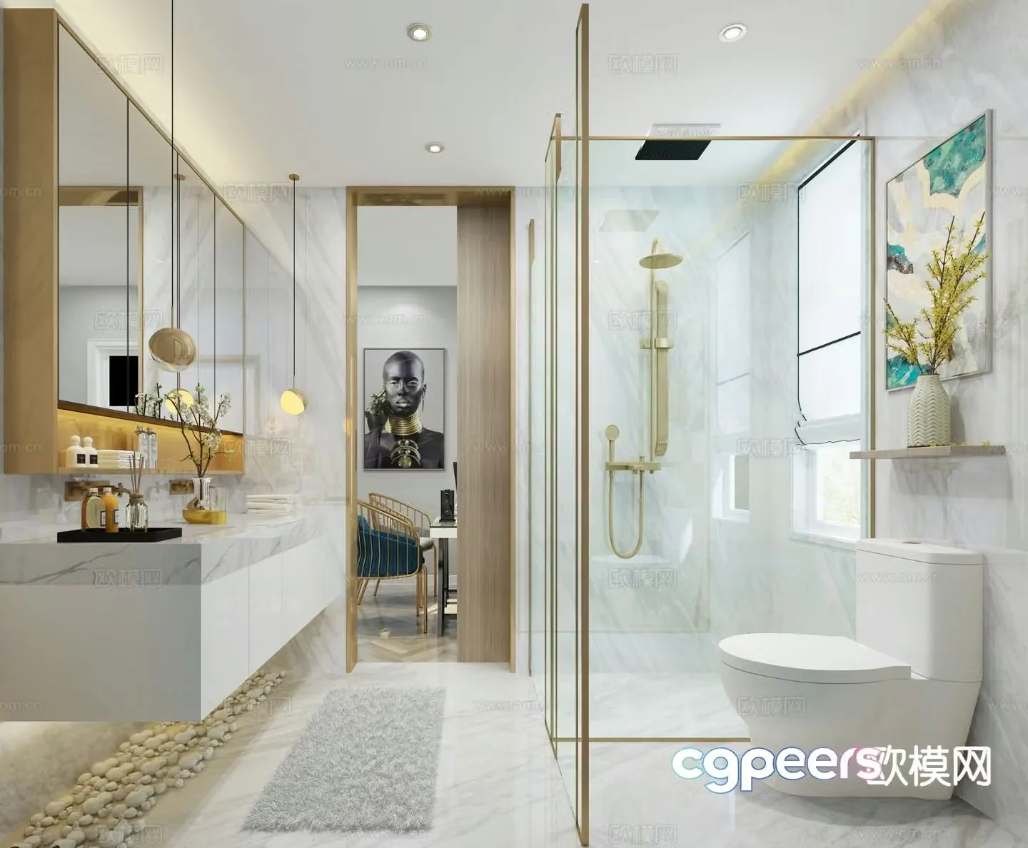 Light luxury bathroom bathroom 3d model