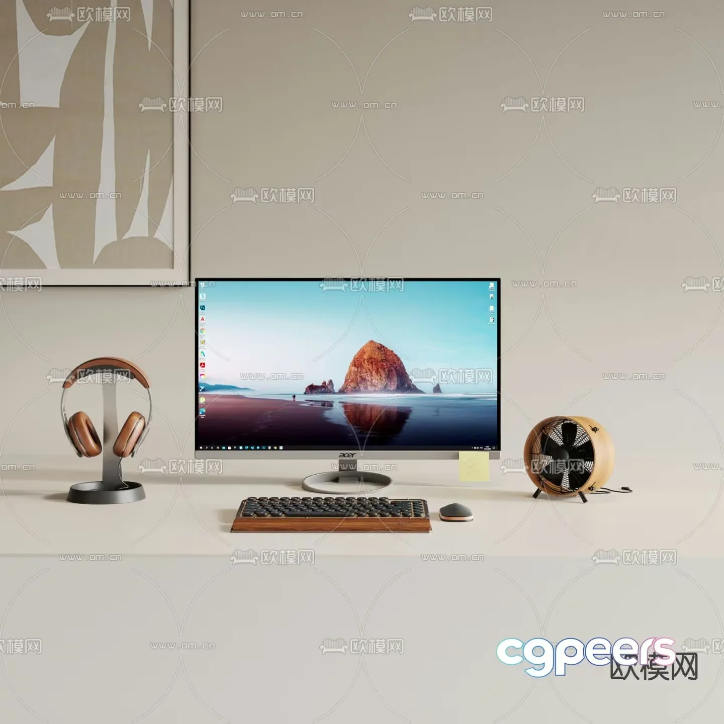 A Computer Monitor On A Desk 3D Model – 14054 – VRAY Render