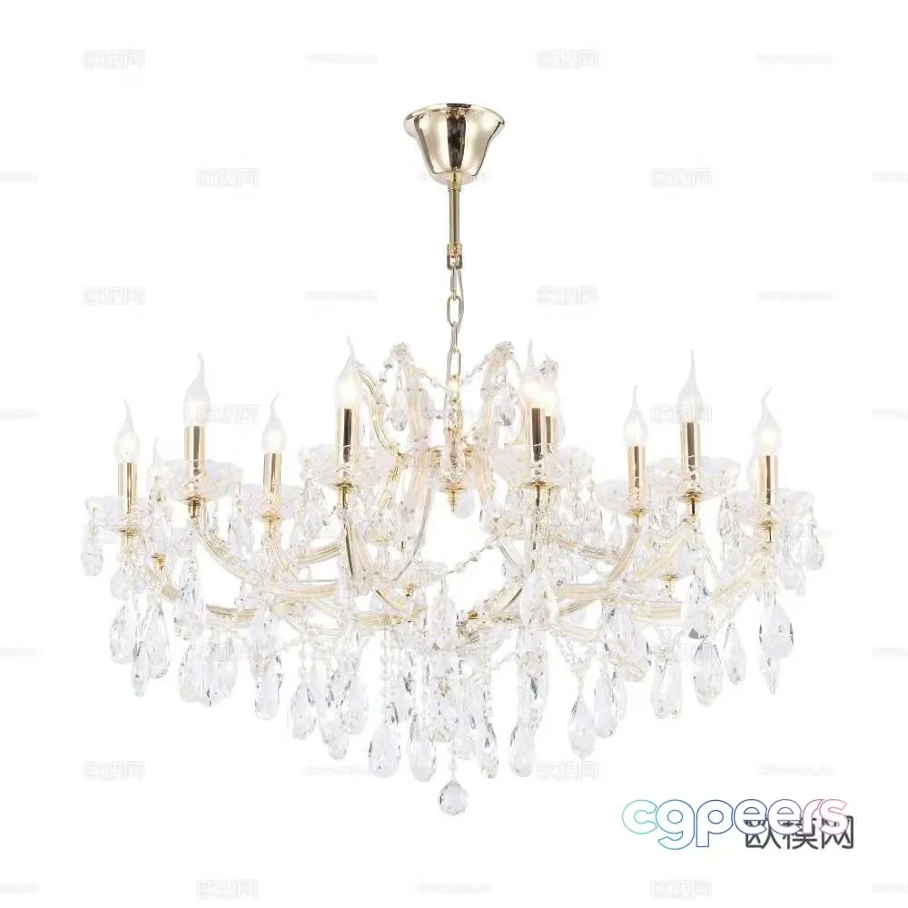 European crystal multi-head chandelier 3d model