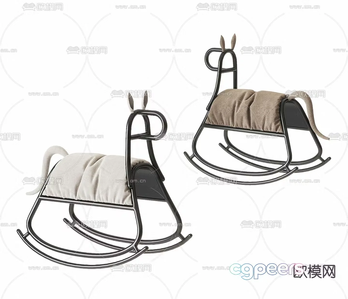 Modern iron wooden horse rocking chair 3d model