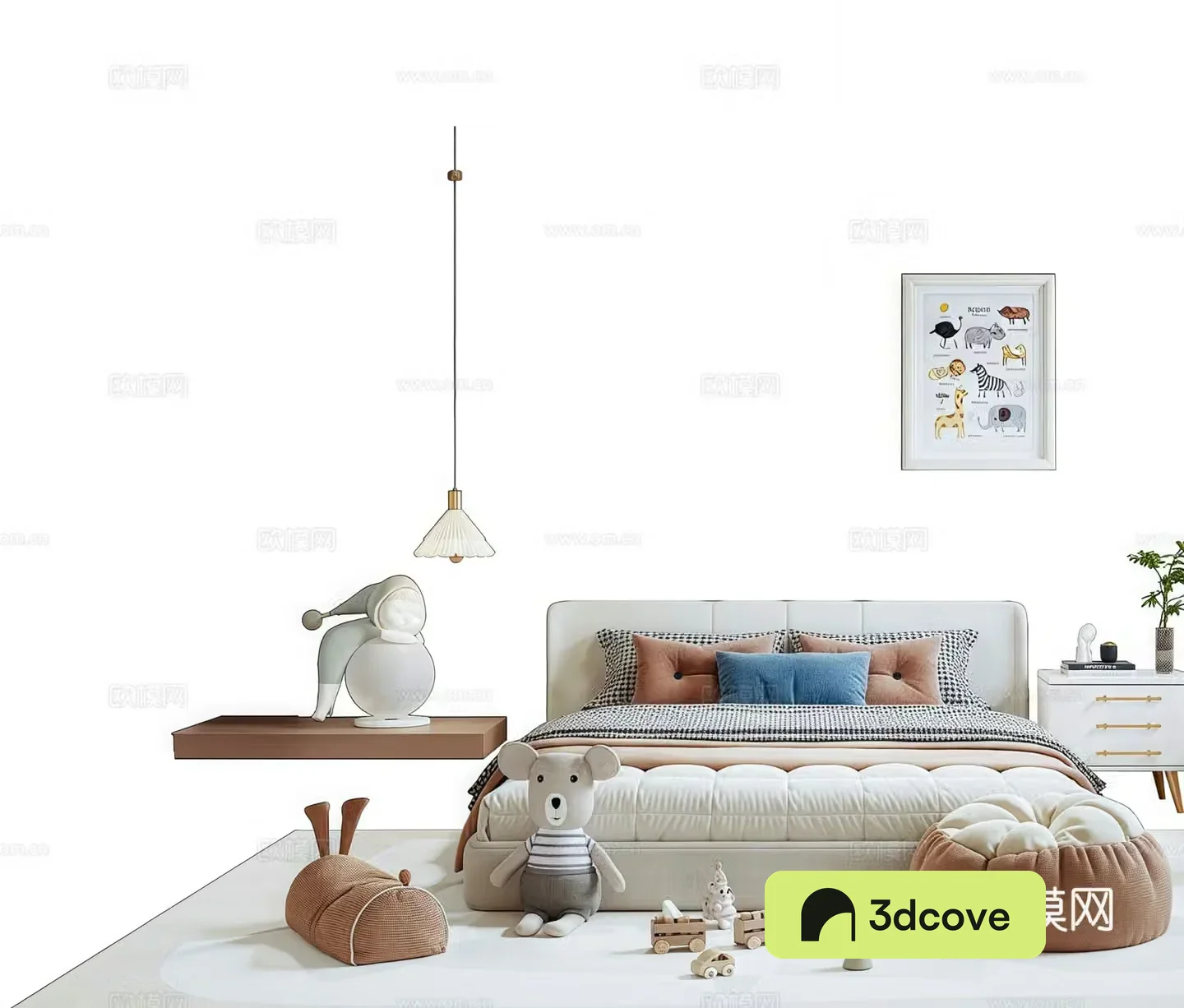 Modern children’s bed chandelier bedside table decorative painting toy