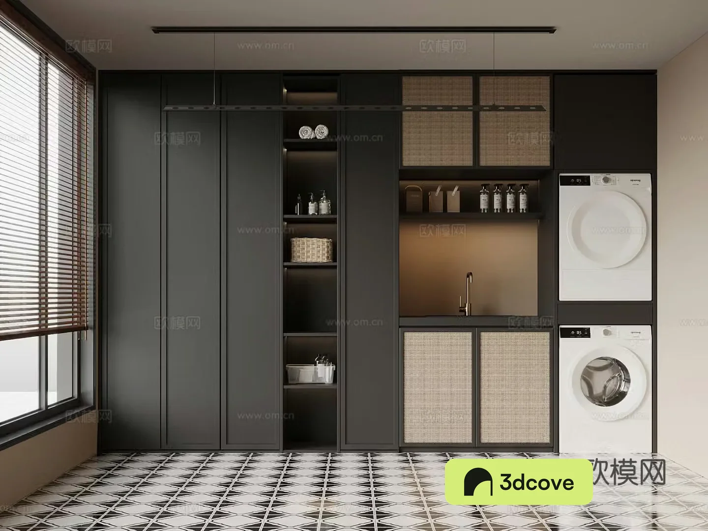 Middle style laundry room washing cabinet washing machine 3d model