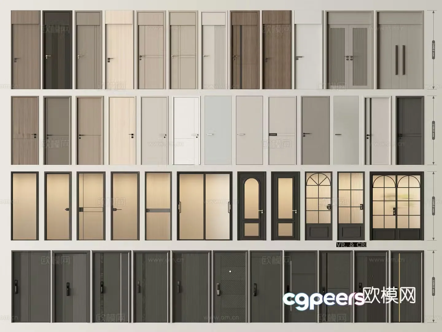 Modern door combination single-open door bedroom door security door entrance door mother and child door French glass 3D model