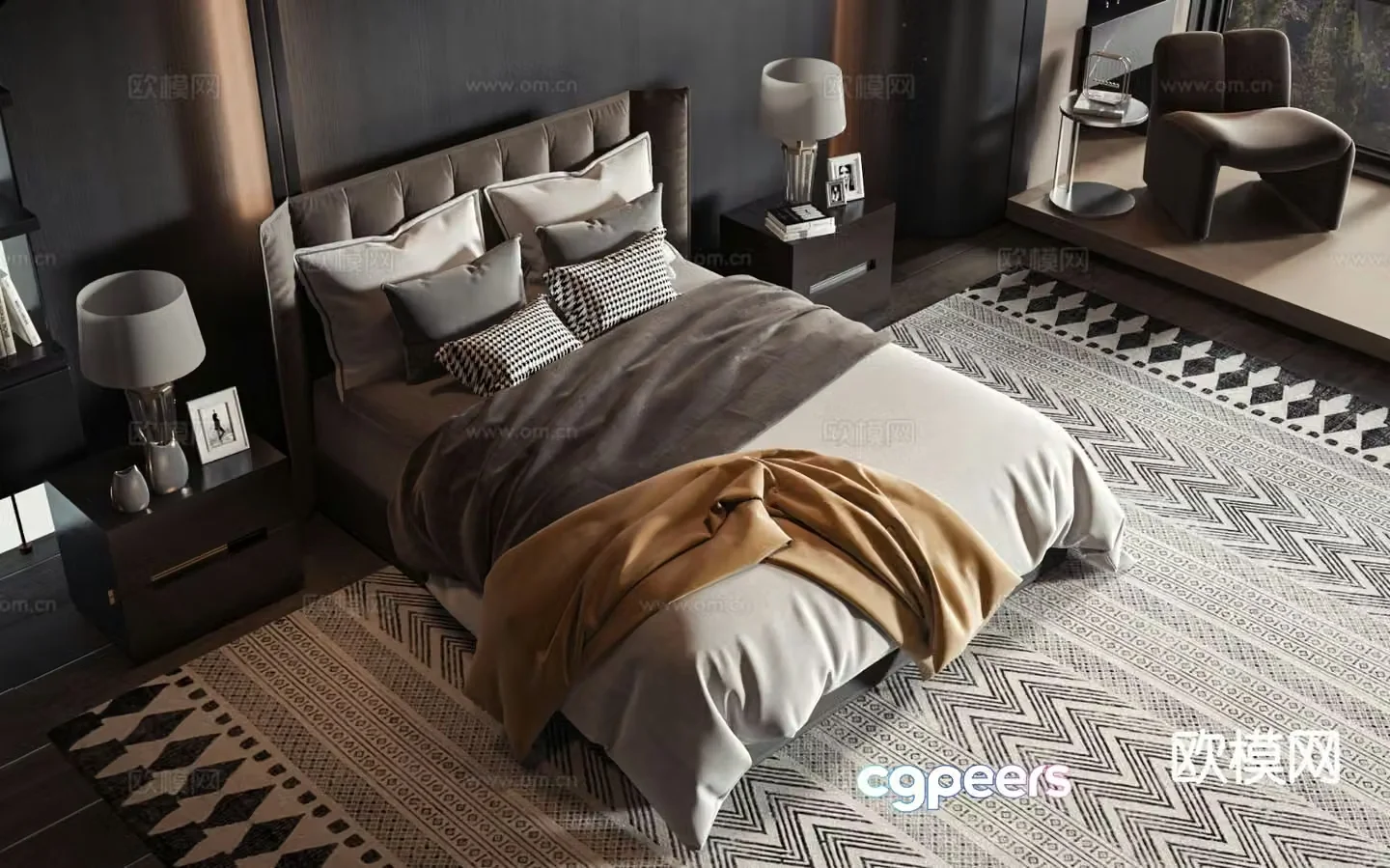 Modern double bed 3d model