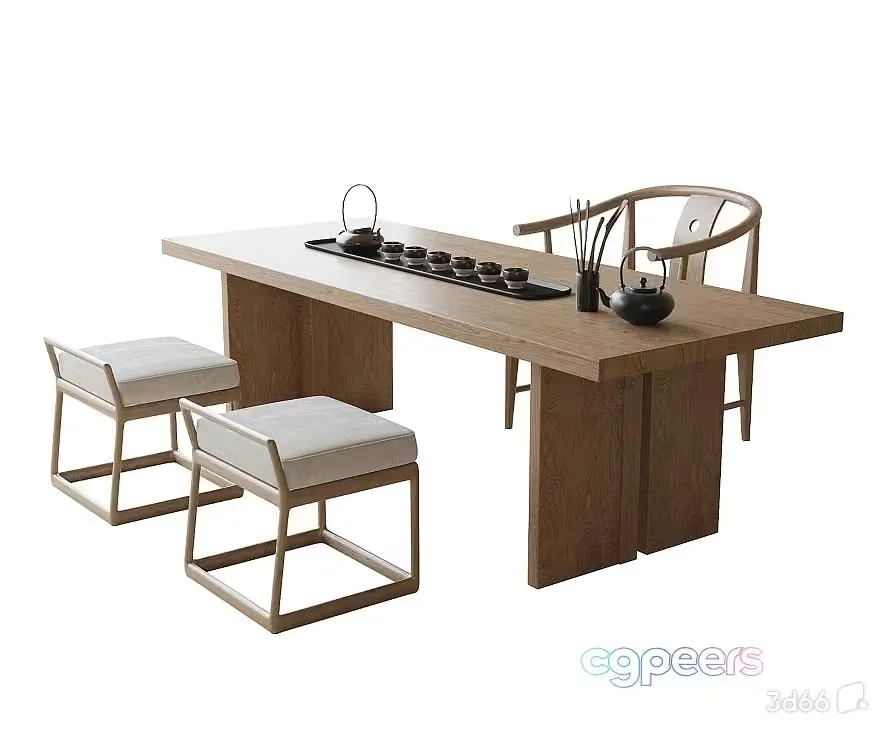 A Wooden Table And Chairs 3D Model – 19157 – VRAY Render
