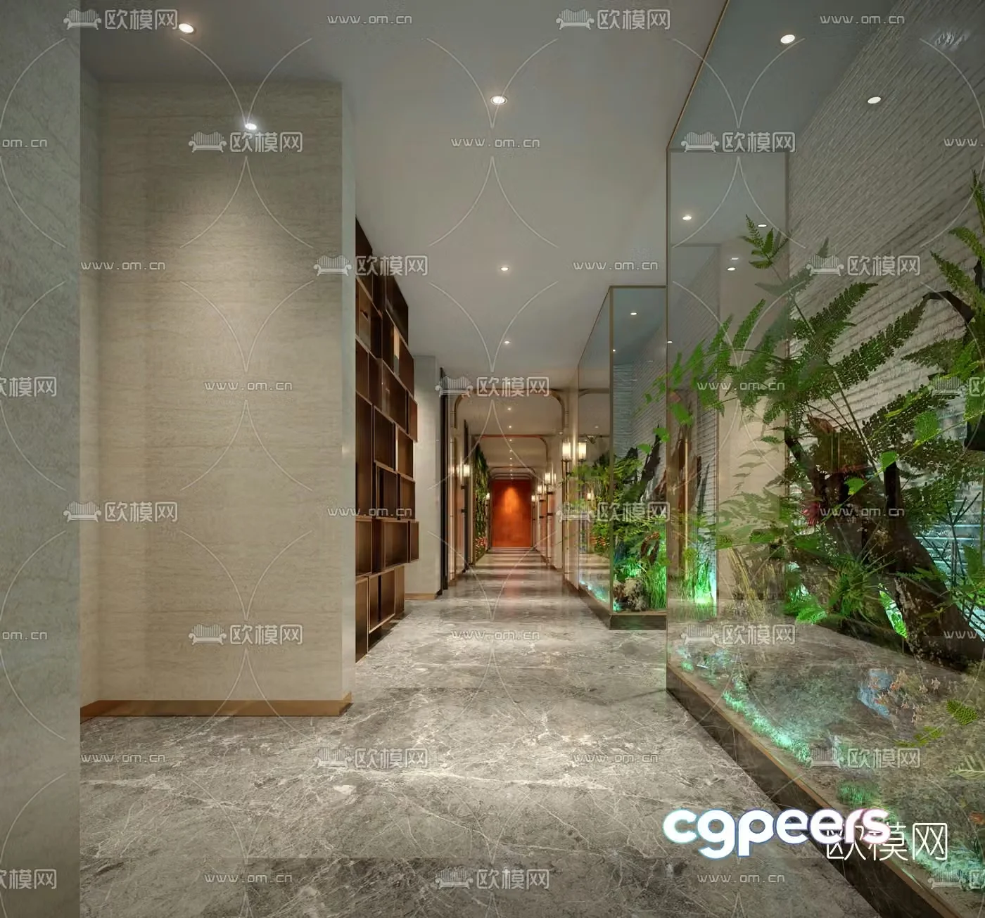 Modern hotel corridor aisle 3d model