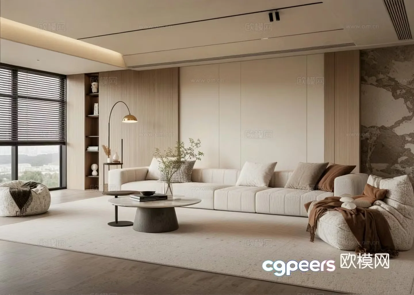Modern living room sofa coffee table combination 3D model
