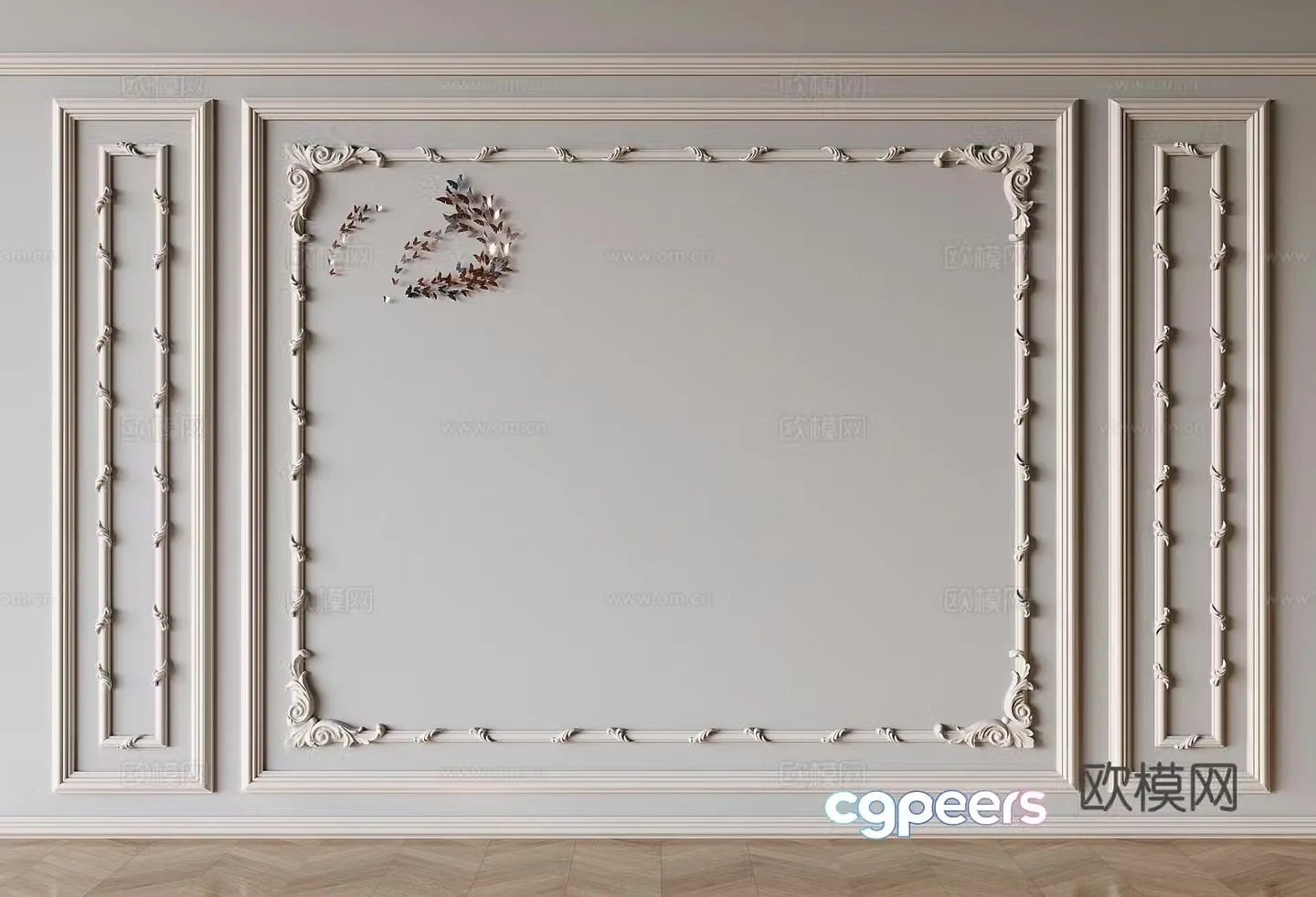French plaster lines carved lines wainscoting 3D model