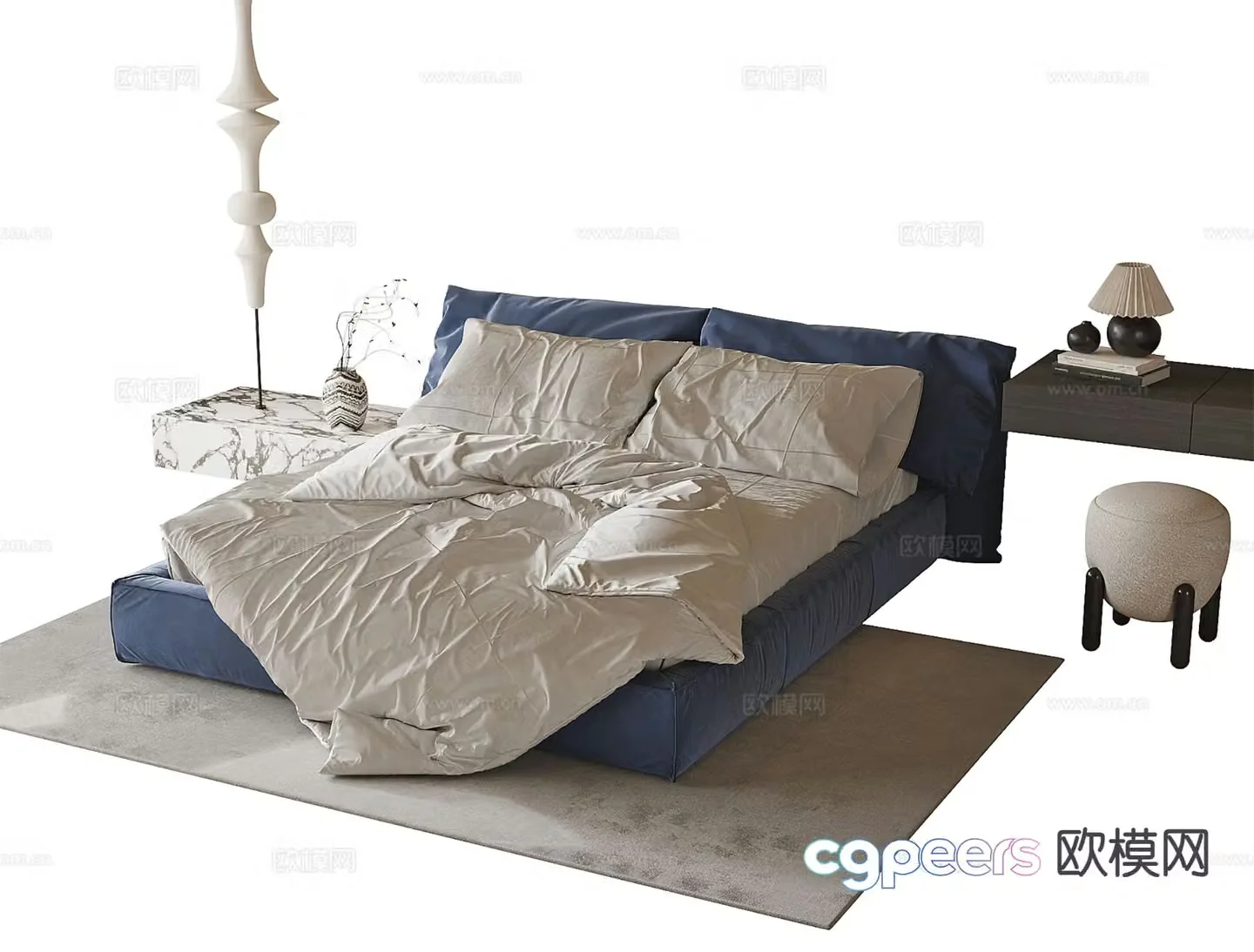 French double bed 3d model