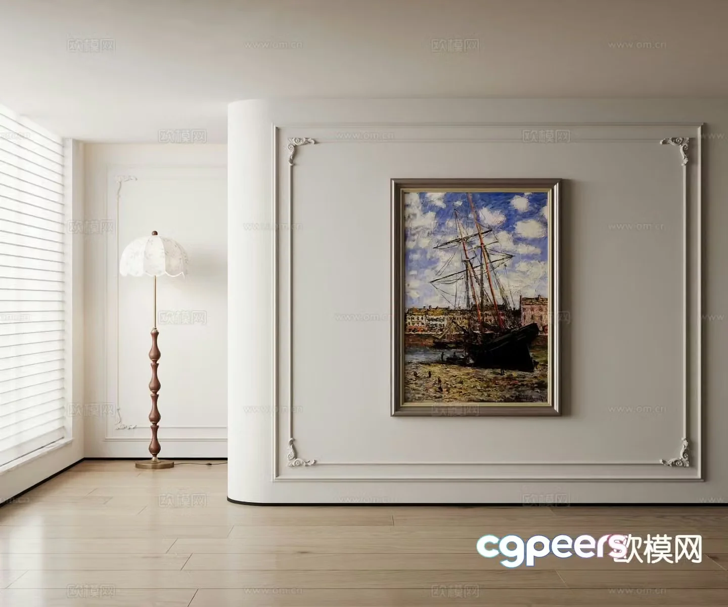 American decorative painting sailboat oil painting 3d model