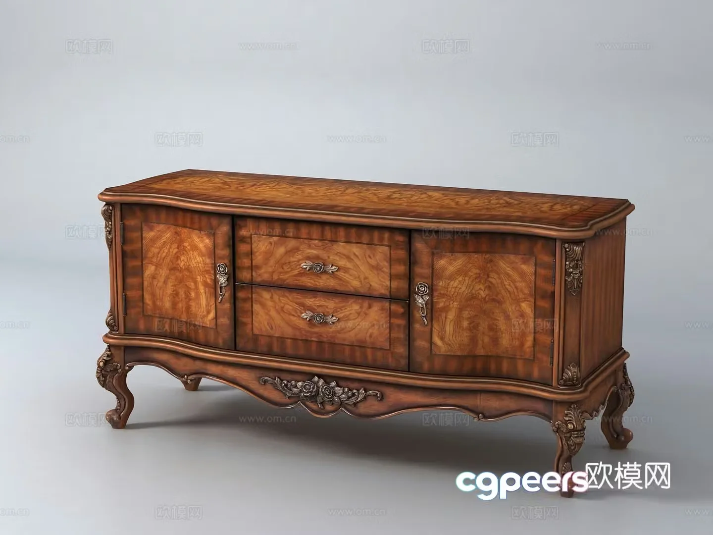 European classic solid wood TV cabinet 3D model