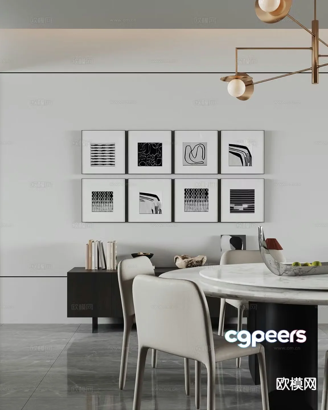 Modern hanging painting combination painting black and white painting 3d model
