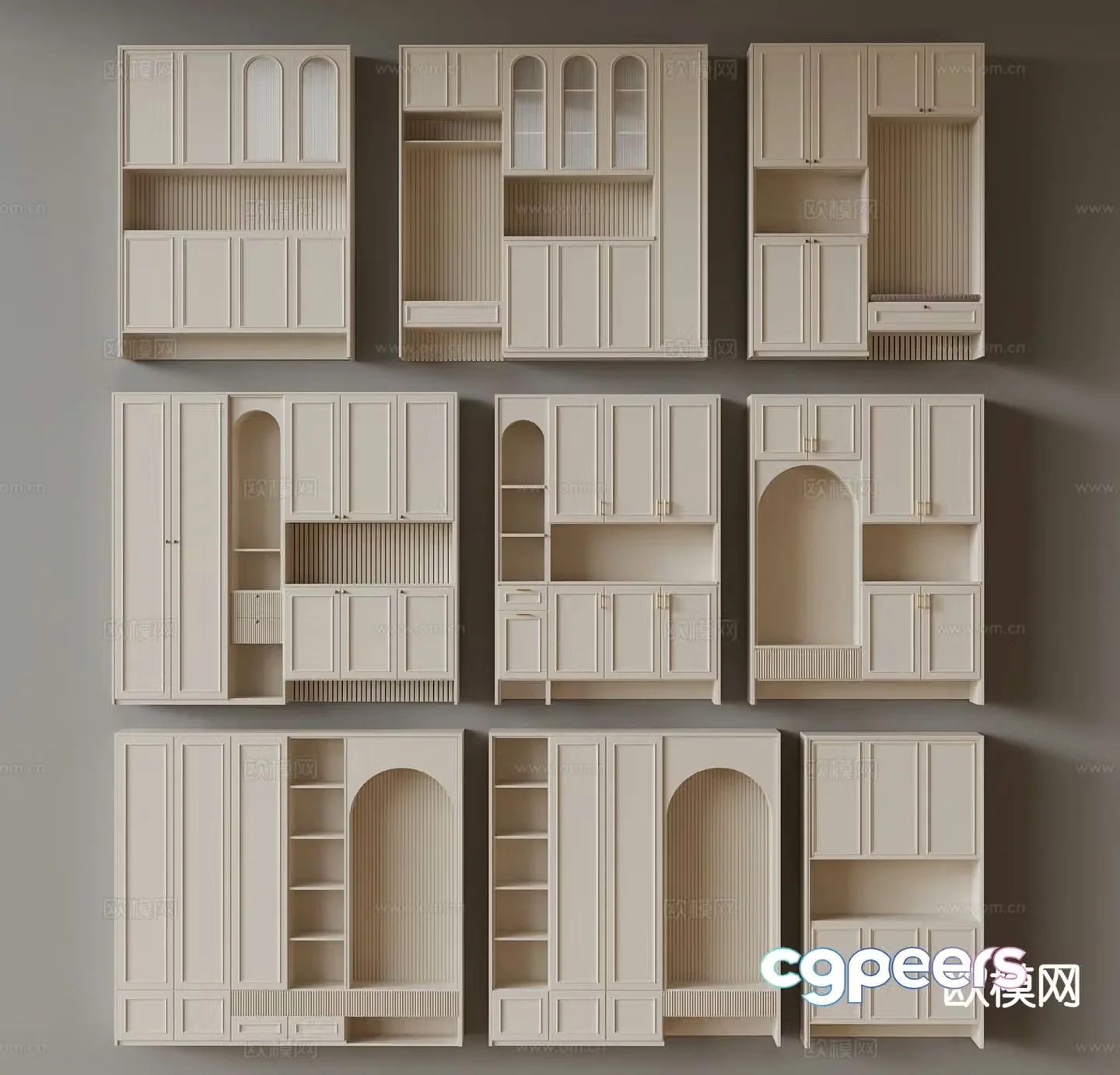 Cream style home shoe cabinet 3D model