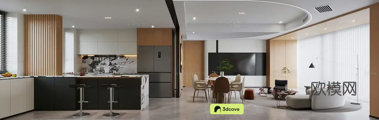 Italian restaurant creamy restaurant TV background wall open kitchen opposite sex sofa combination