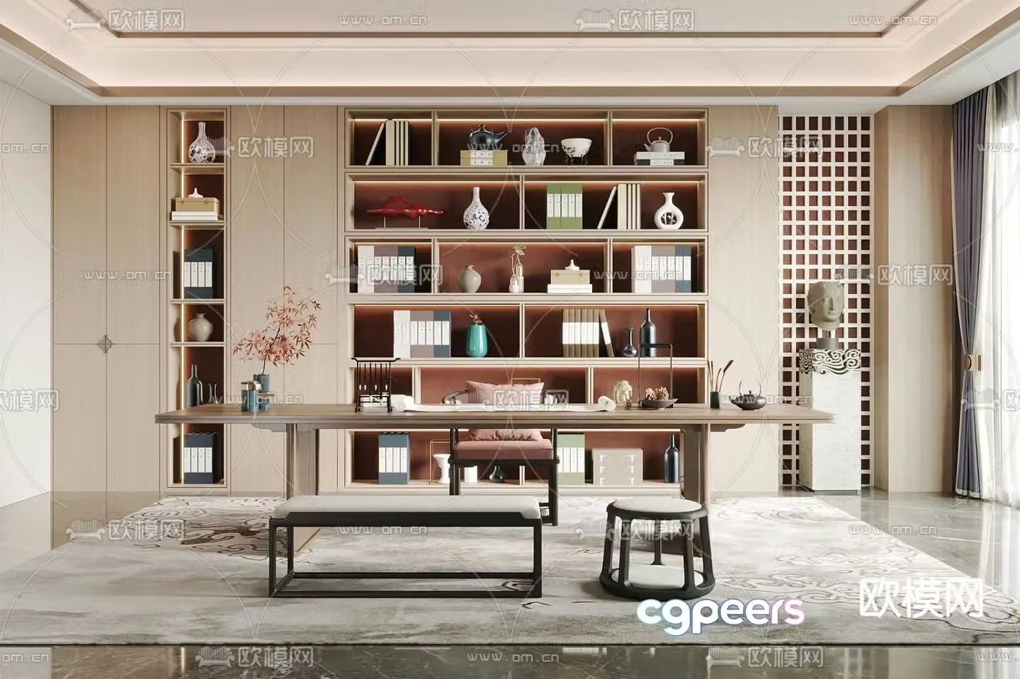 New Chinese style study room 3D model