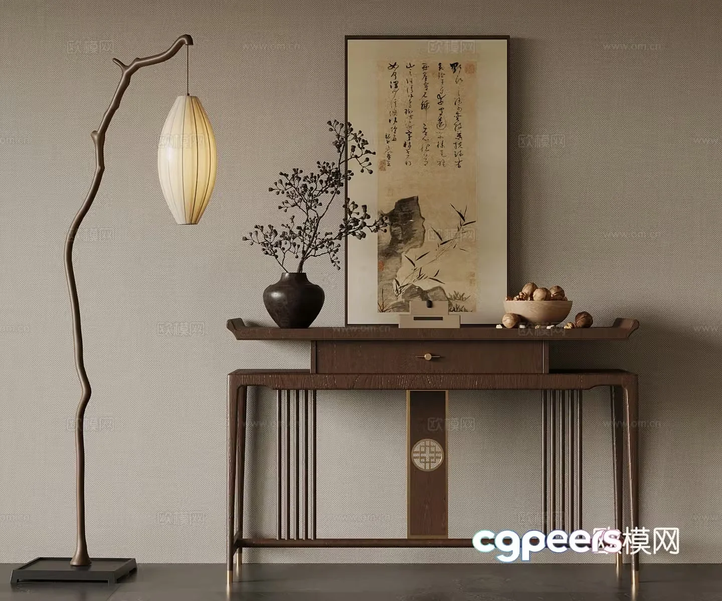 26 new Chinese style entrance cabinet case end view 3D model