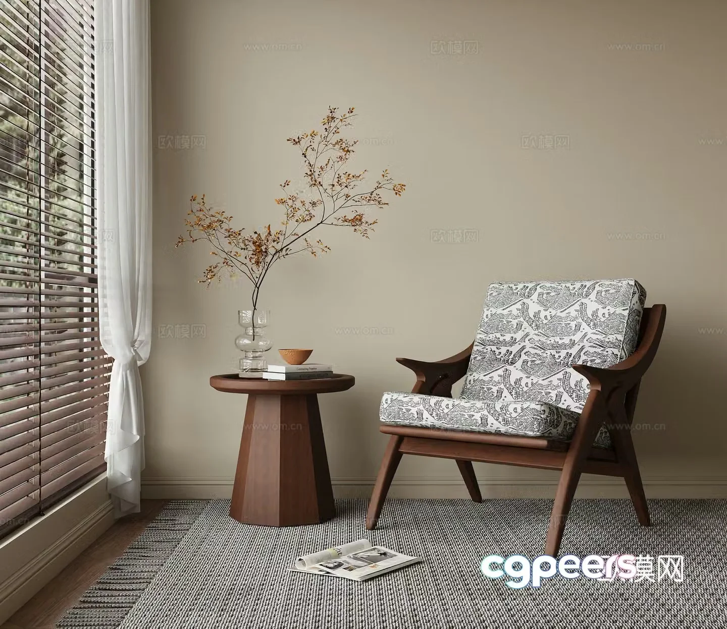 Middle-aged leisure chair wooden chair cloth chair sofa chair 3d model