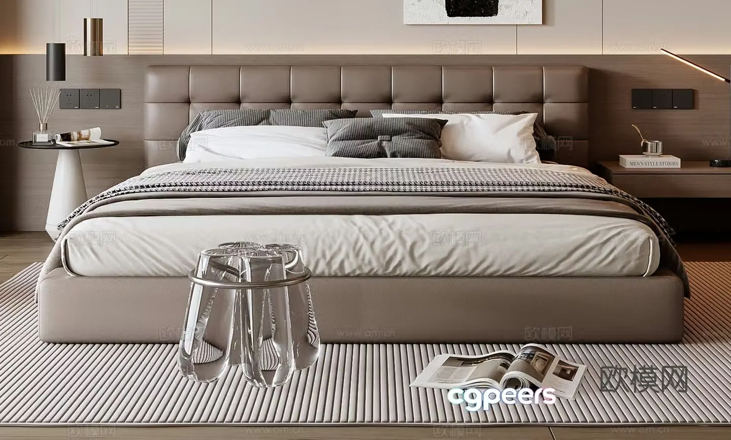 Modern double bed 3d model