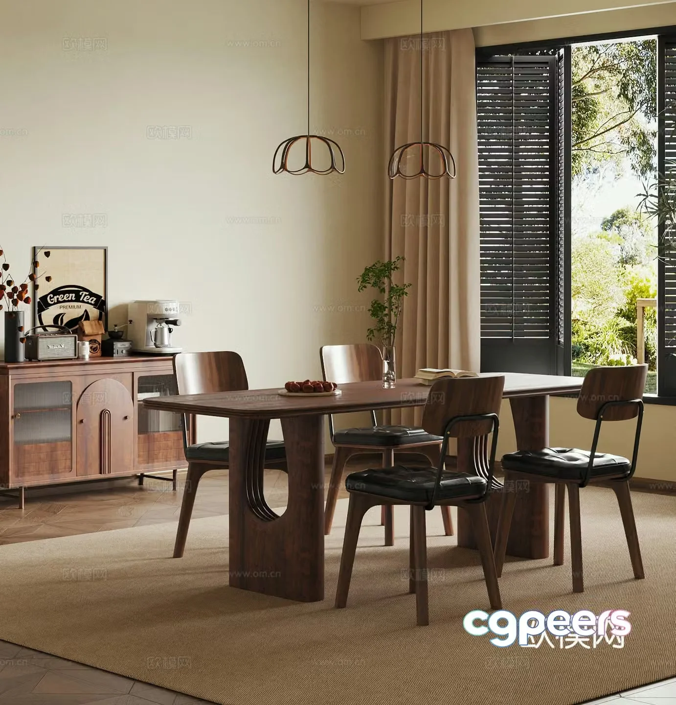Dining table and chair French ancient dining table and chair 3D model