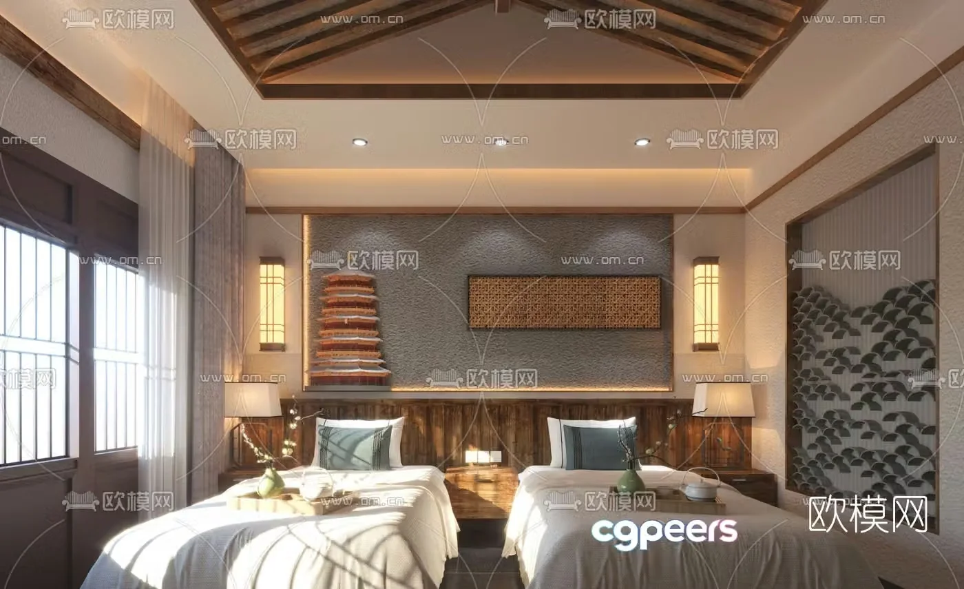 New Chinese style hotel twin room double room 3d model
