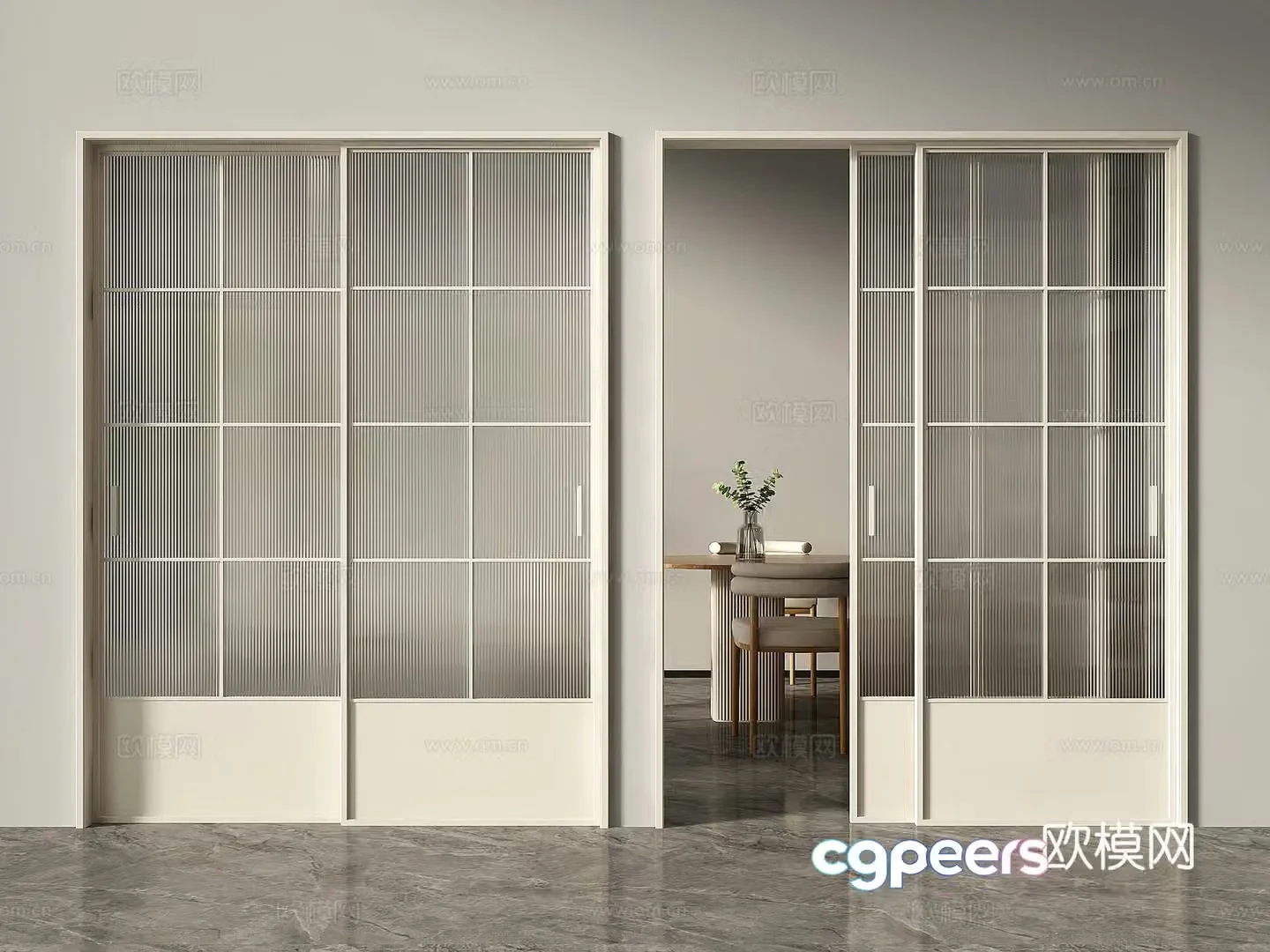 French sliding door kitchen and bathroom door 3d model