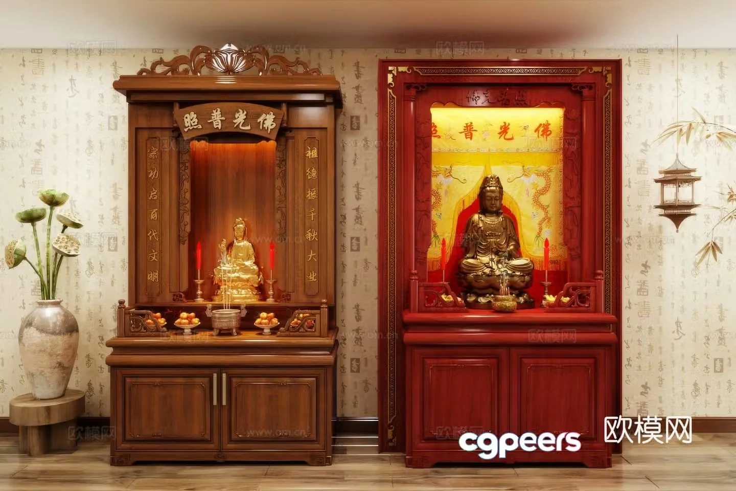 Buddha niche shrine hostel incense stove candle holder 3d model