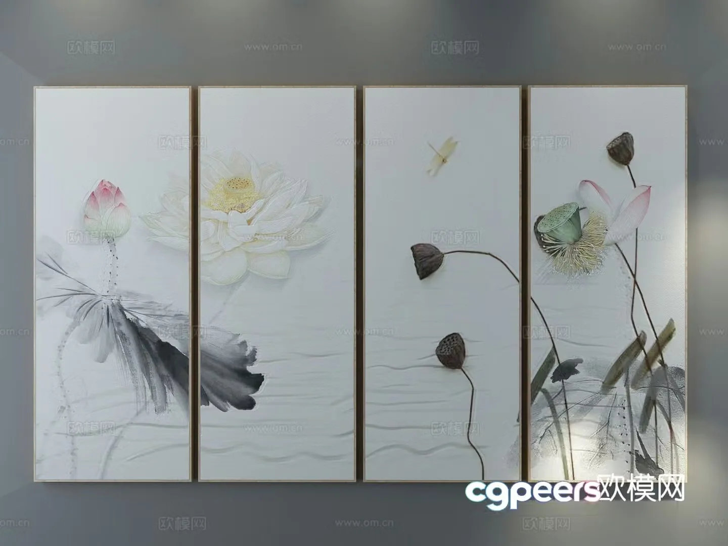 New Chinese style decorative painting lotus hanging painting 3D model