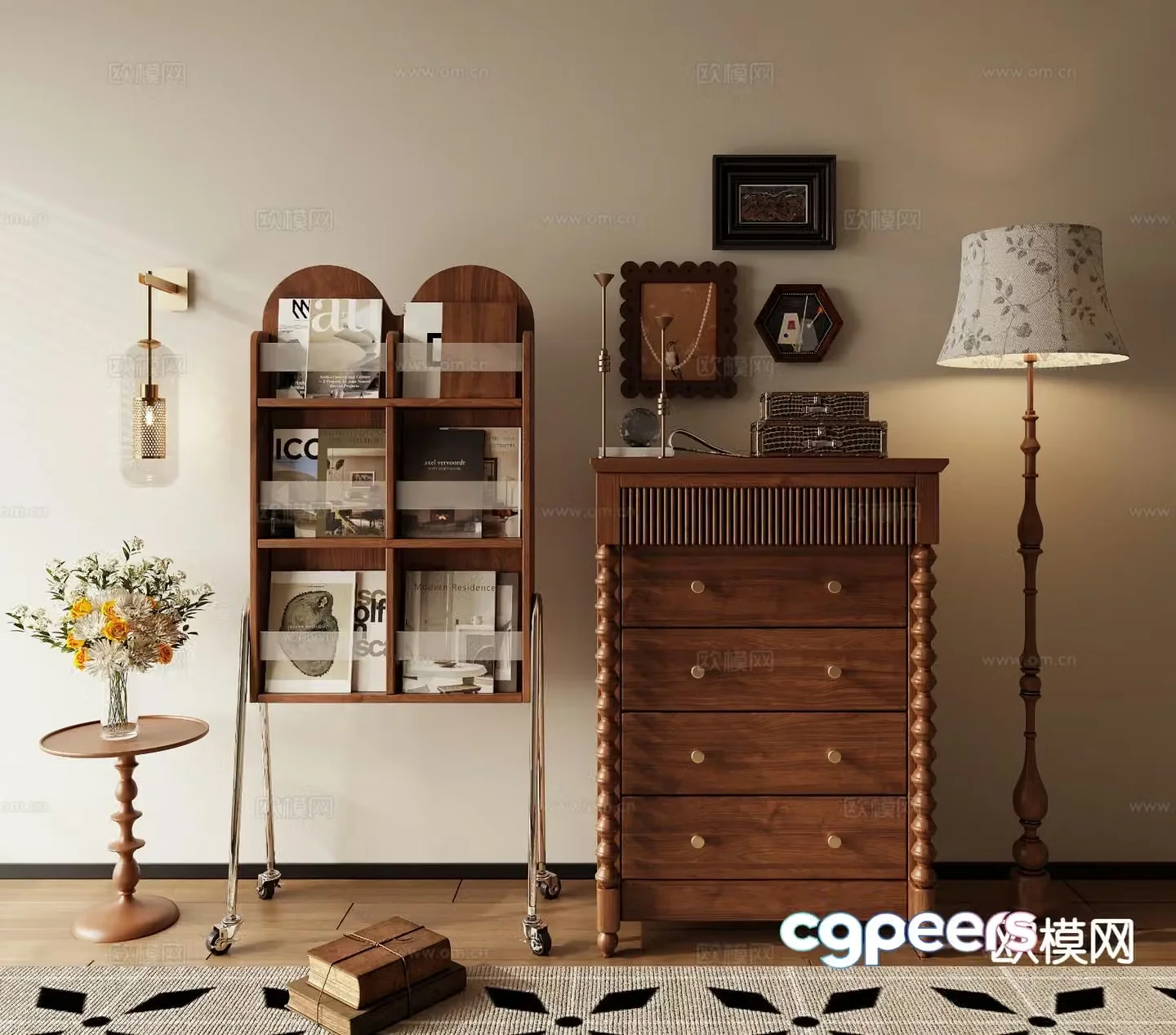 Medieval style low cabinet chest 3D model