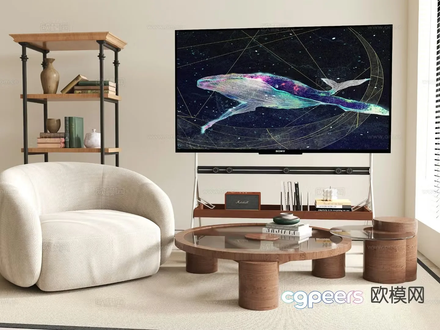Medieval style coffee table single sofa bookcase 3d model