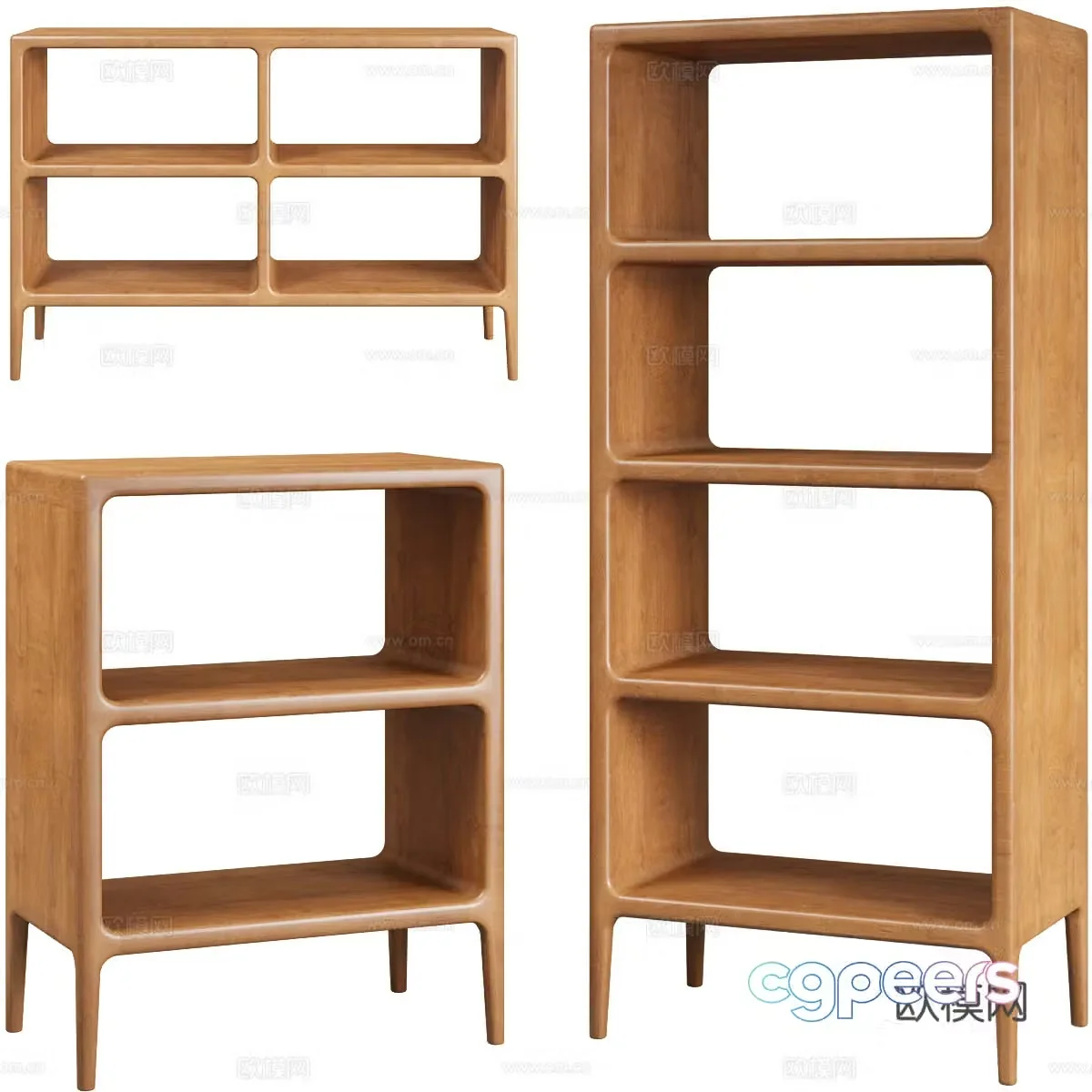 New Chinese style log bookcase side cabinet tea cabinet 3d model