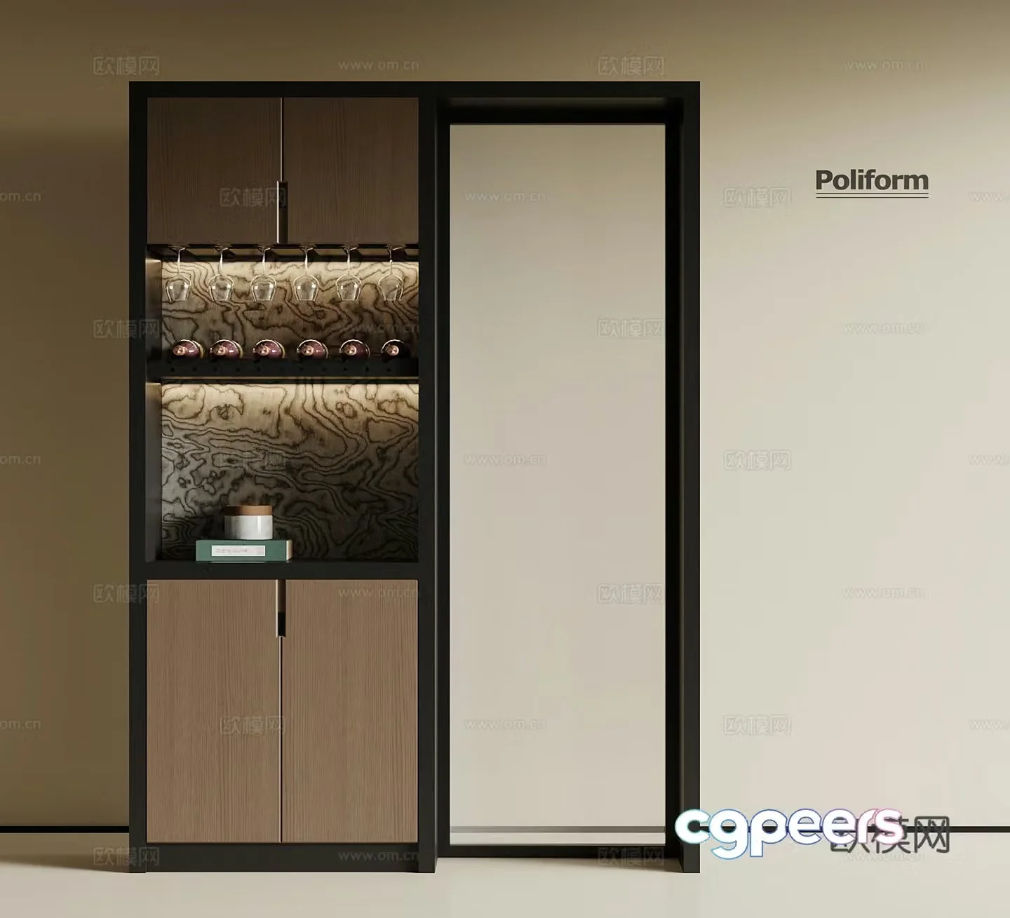Modern Italian sliding door wine cabinet 3D model