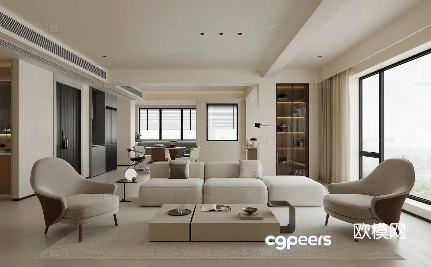Modern living and dining room combination sofa leisure chair floor lamp cream style casual sofa 3d model