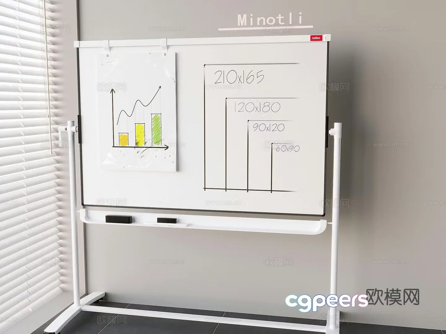 Office whiteboard message board Display board Mobile whiteboard Magnetic writing board sticky notes Conference whiteboard 3D model