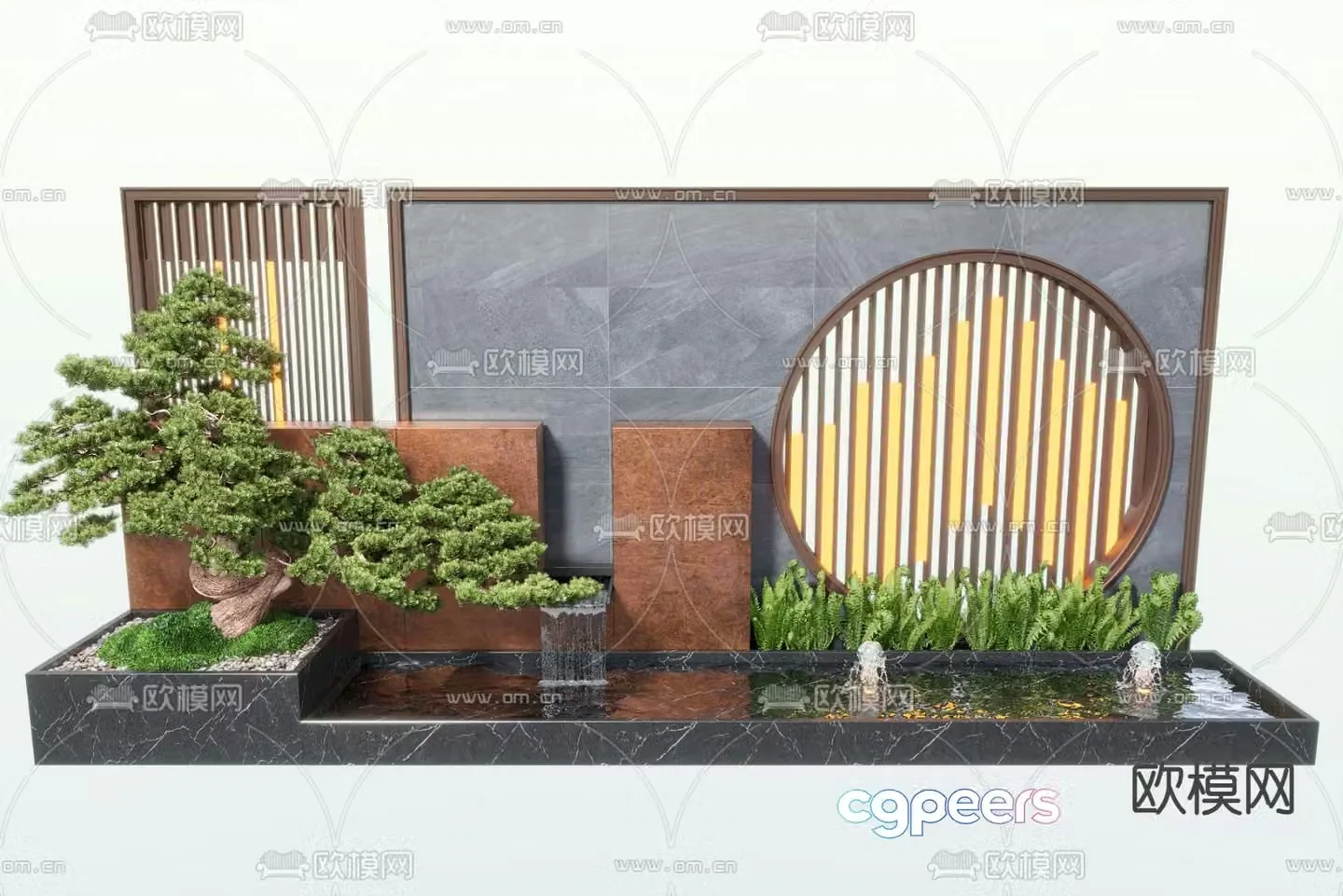 New Chinese style water feature wall fountain pool sketch 3D model