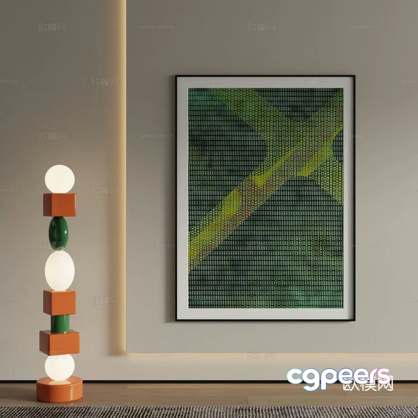 Modern decorative painting green hanging painting 3d model