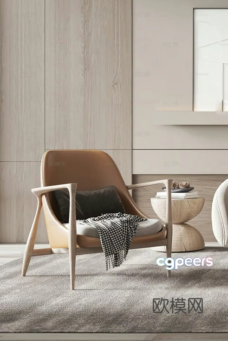 Modern leisure chair Washi leisure chair Single chair Simple side table G6403d model