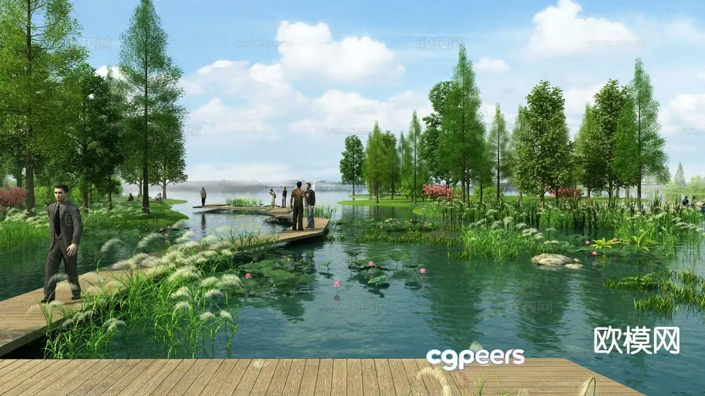Lake landscape Wetland park landscape 3d model