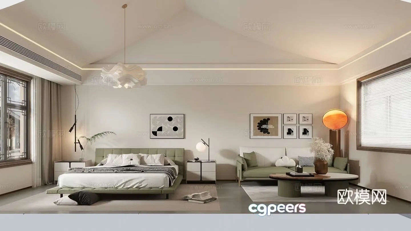 Modern B&B bedroom slanted roof bedroom 3d model