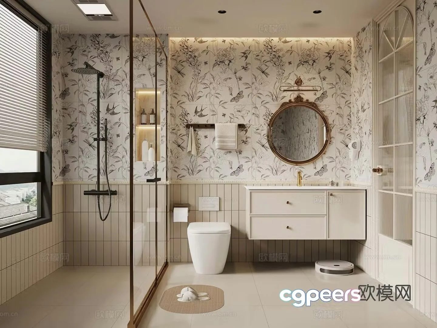 French bathroom bathroom cabinet shower toilet 3d model