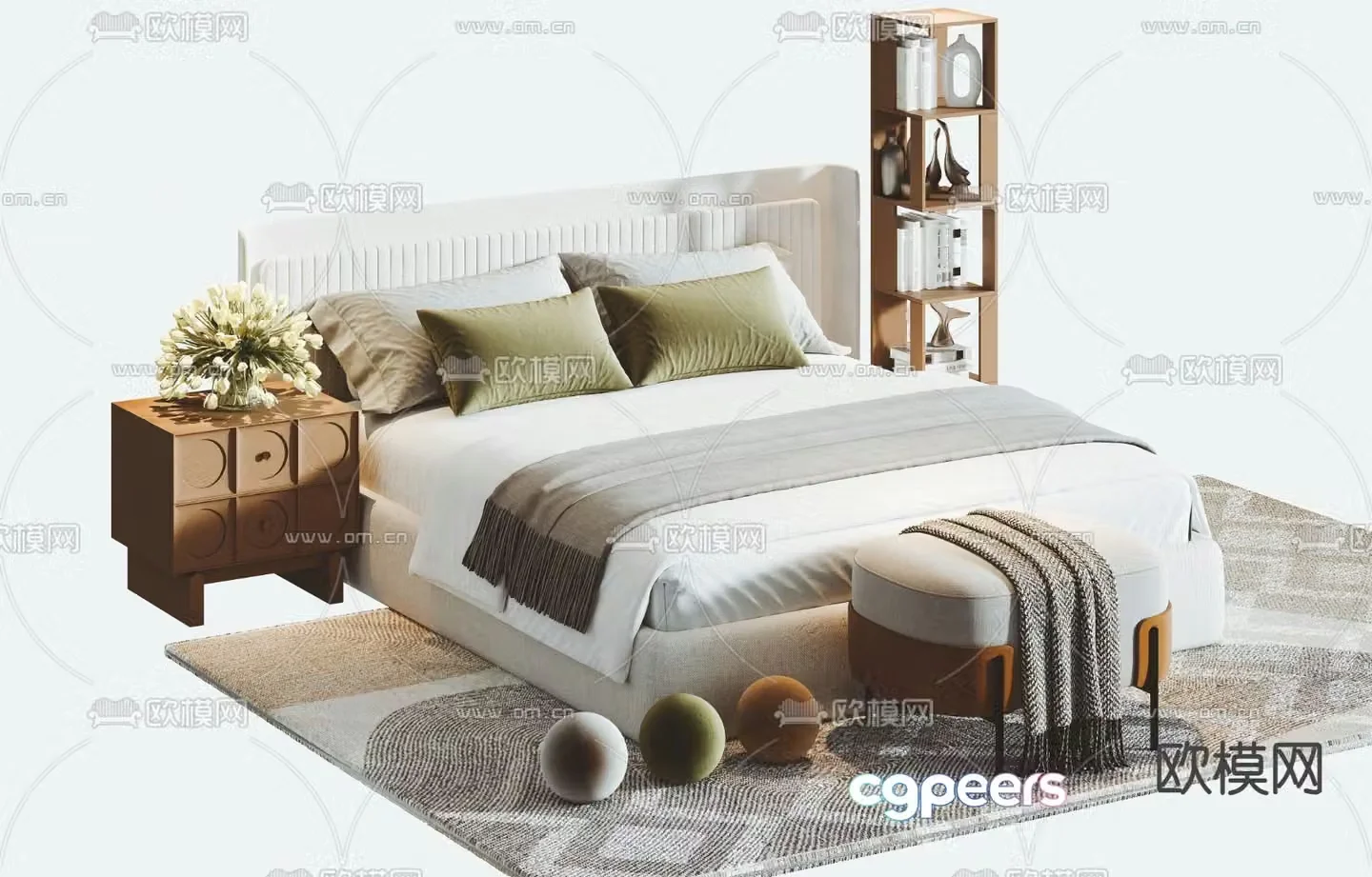 Modern double bed 3d model