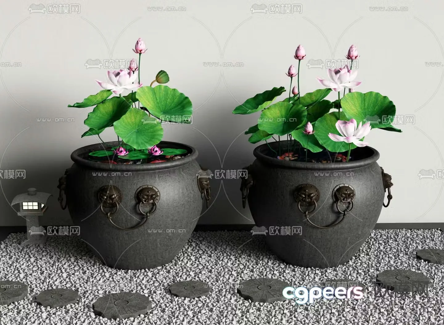 Chinese water tank lotus sketch 3D model
