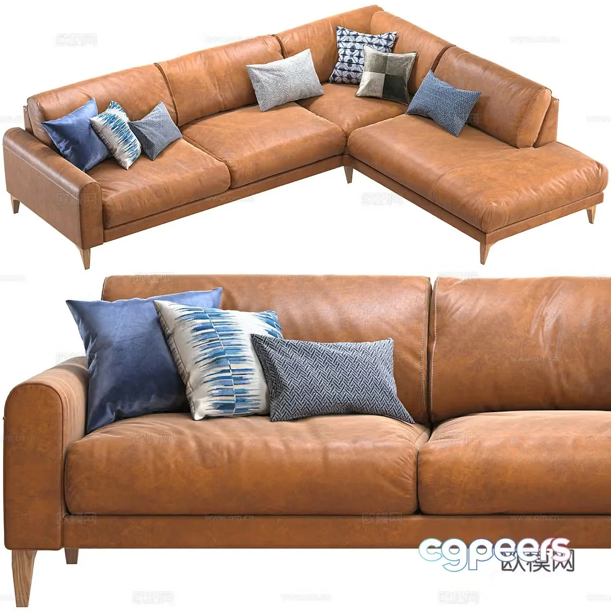 Modern Italian Joy Leather Corner Sofa 3D Model