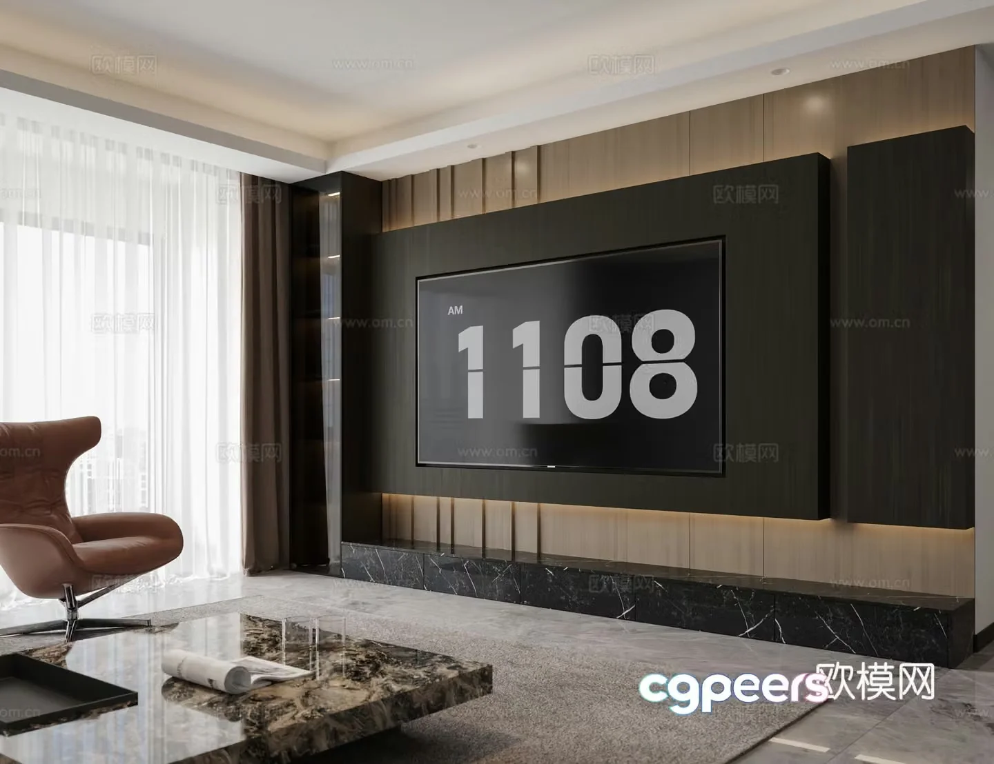 Modern living room Modern TV background wall Italian light luxury living room TV background wall Italian living room 3d model