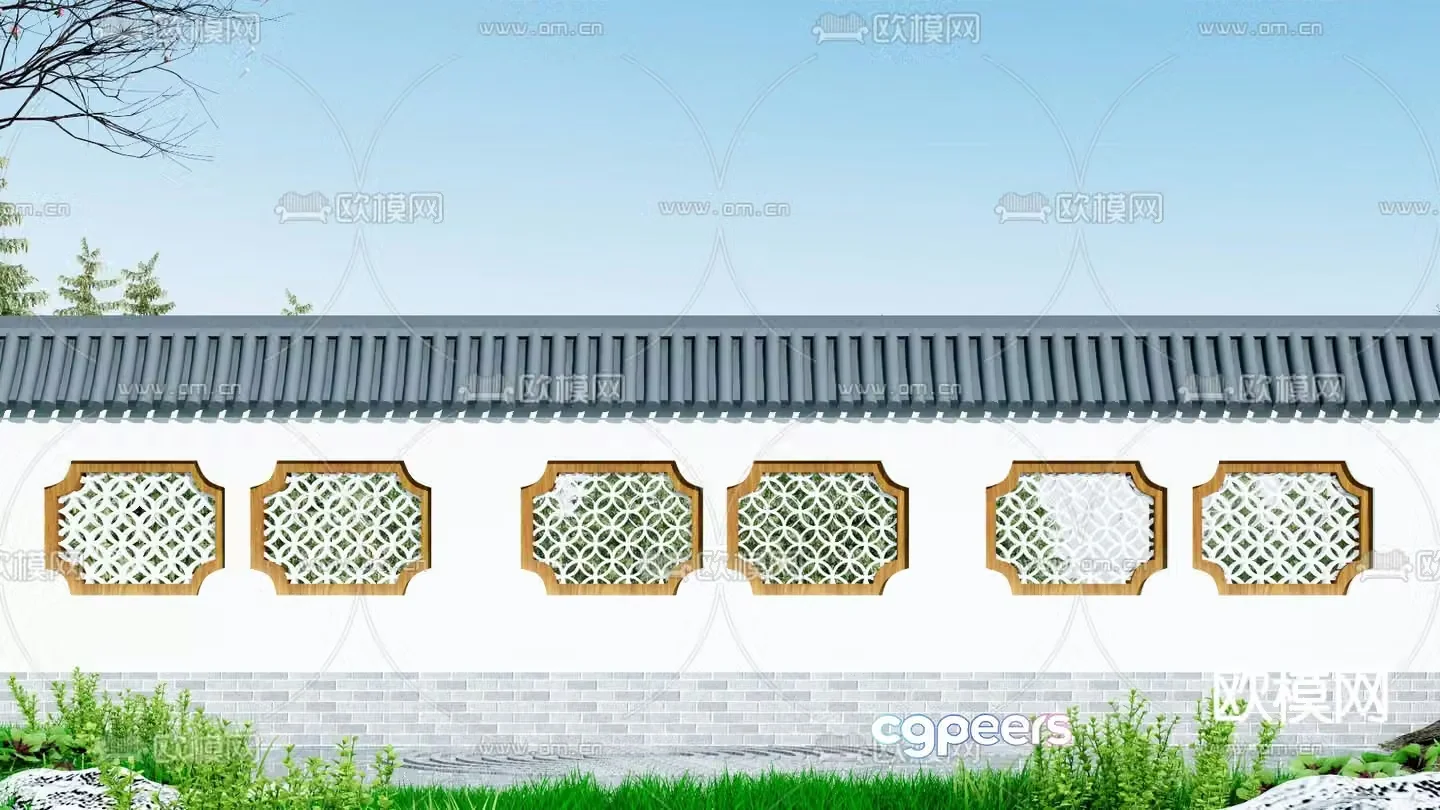 Chinese style landscape wall outdoor landscape wall ancient building landscape wall 3D model