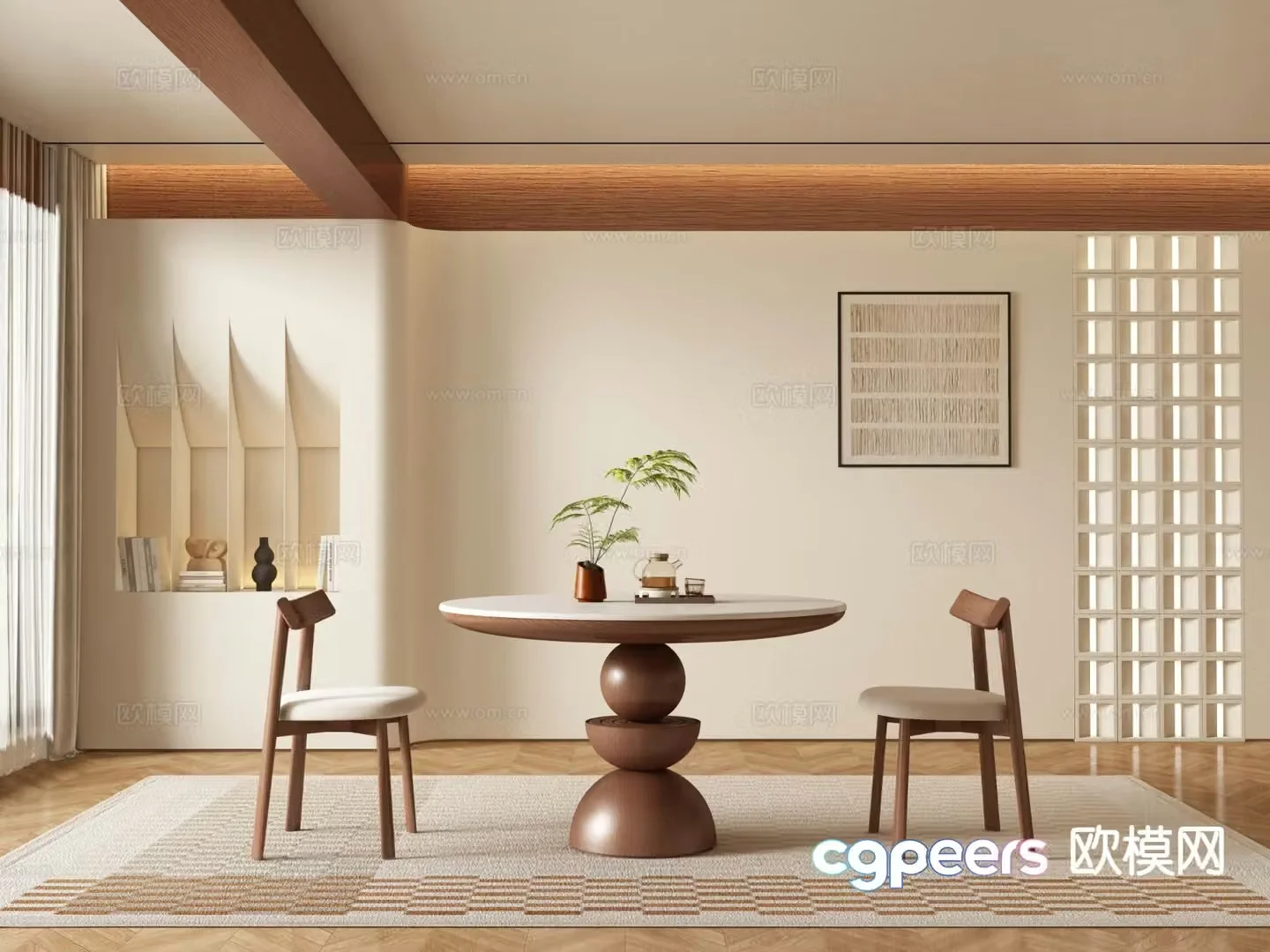 Wasabi dining table and chairs Round dining table 3D model